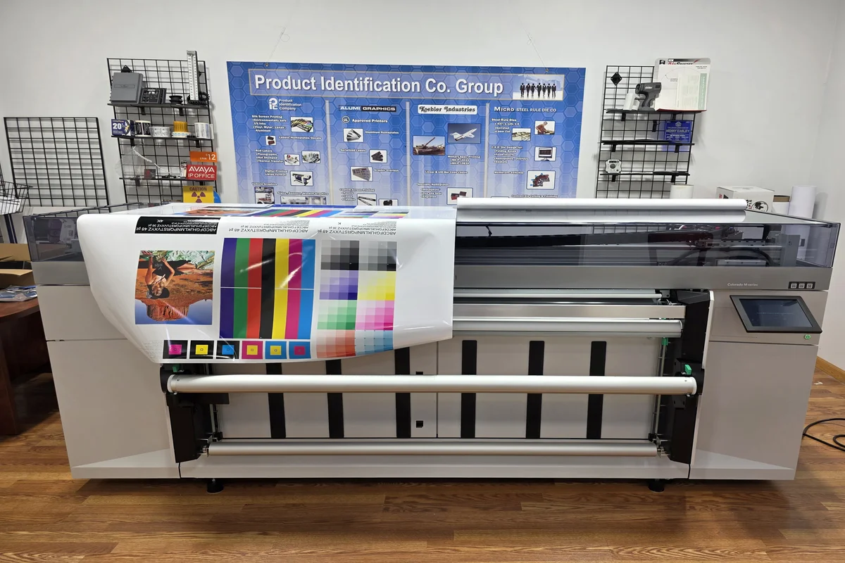Canon Colorado M-Series UVgel printer installed at Product Identification Company in Garfield New Jersey
